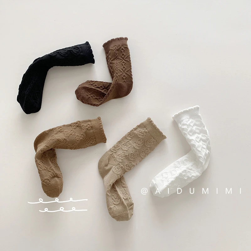 Носки детские однотонные хлопковые милые модные кружевные для новорожденных
