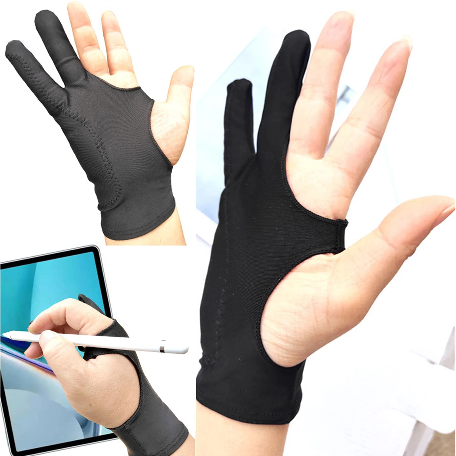 Anti-Touch Two Finger Tablet Stylus Pen Gloves Drawing Sweat-Proof Anti-Scratch Unisex Painting Glove For Touch Pen