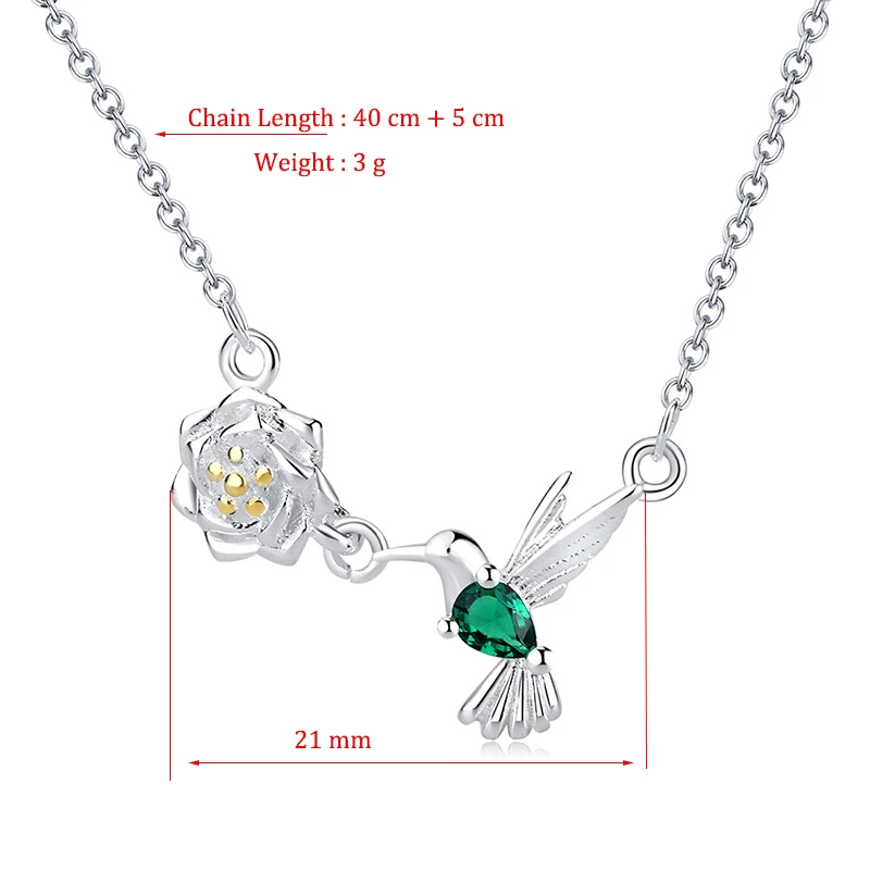 New Fashion Cute Flower Pendant Necklaces Small Animal Birds Green Zircon Stone Female Trendy Choker Necklace Jewelry Accessory