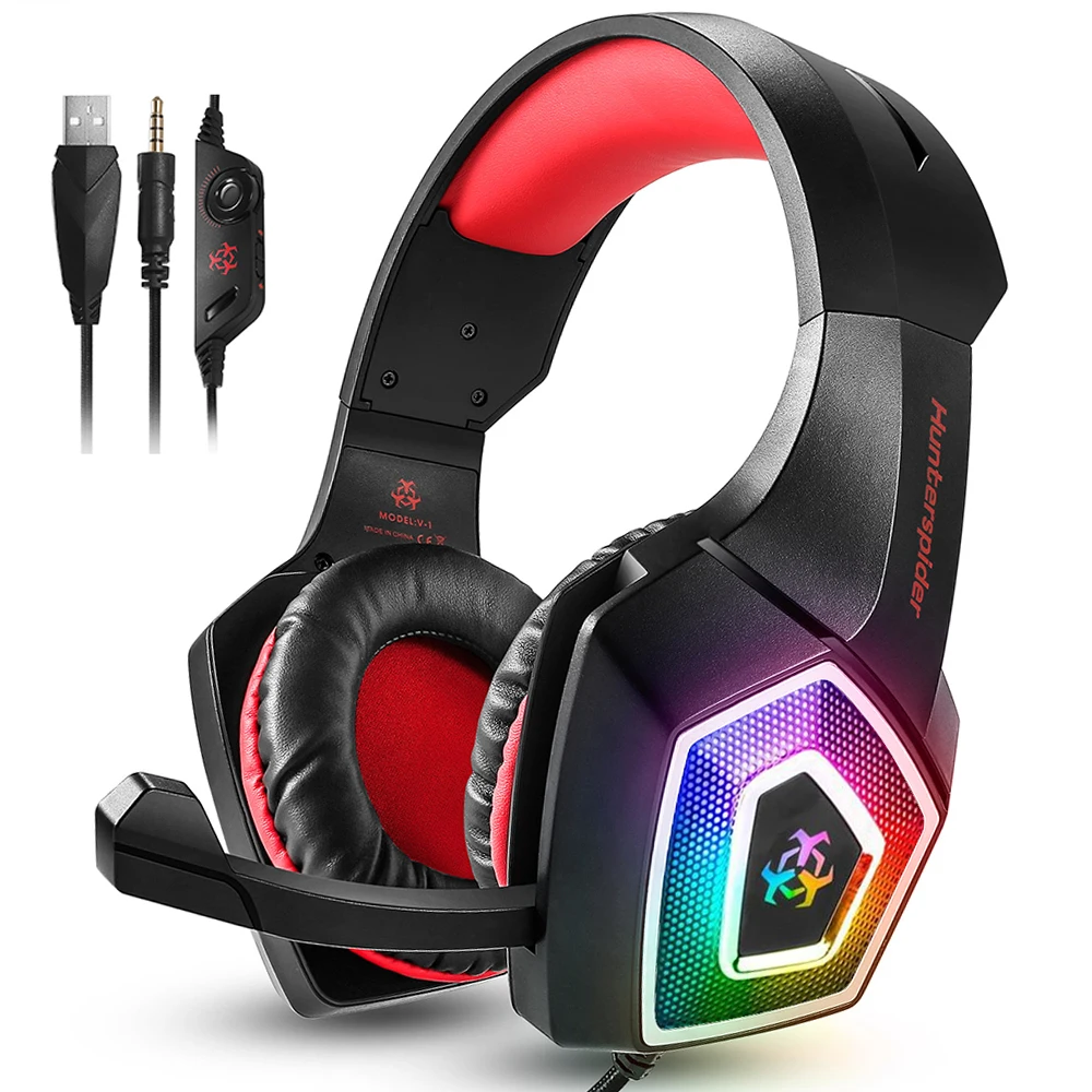 

Desktop Music Laptop Gaming Headset Stereo Over Ear Heaphones Earphones With Noise Canceling Mic Light for PS4/5 PC Xbox One