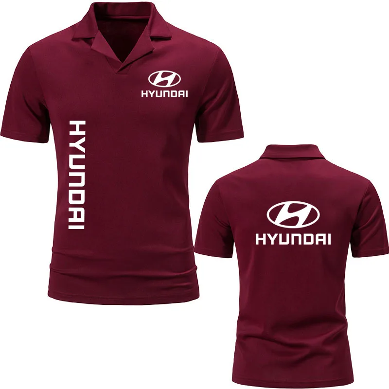 

2022 Hot sale Hyundai car logo print 100% Cotton Comfort T-Shirt High Quality Harajuku Cotton V-Neck Suit Collar Men's T-Shirt