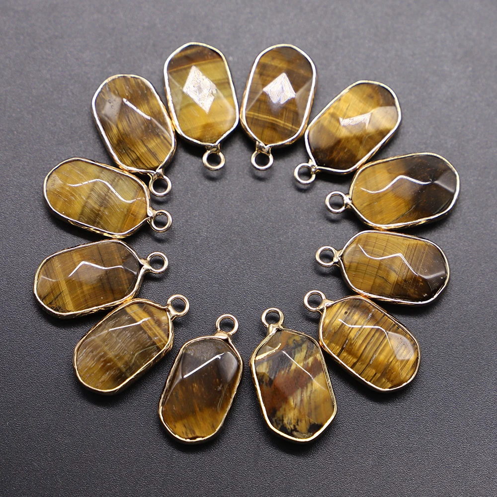 Fashion Natural Stone Golden Plated Pendants Reiki Charms Agates Necklace for DIY Jewelry  Bracelets Making 12Pcs Free Shipping