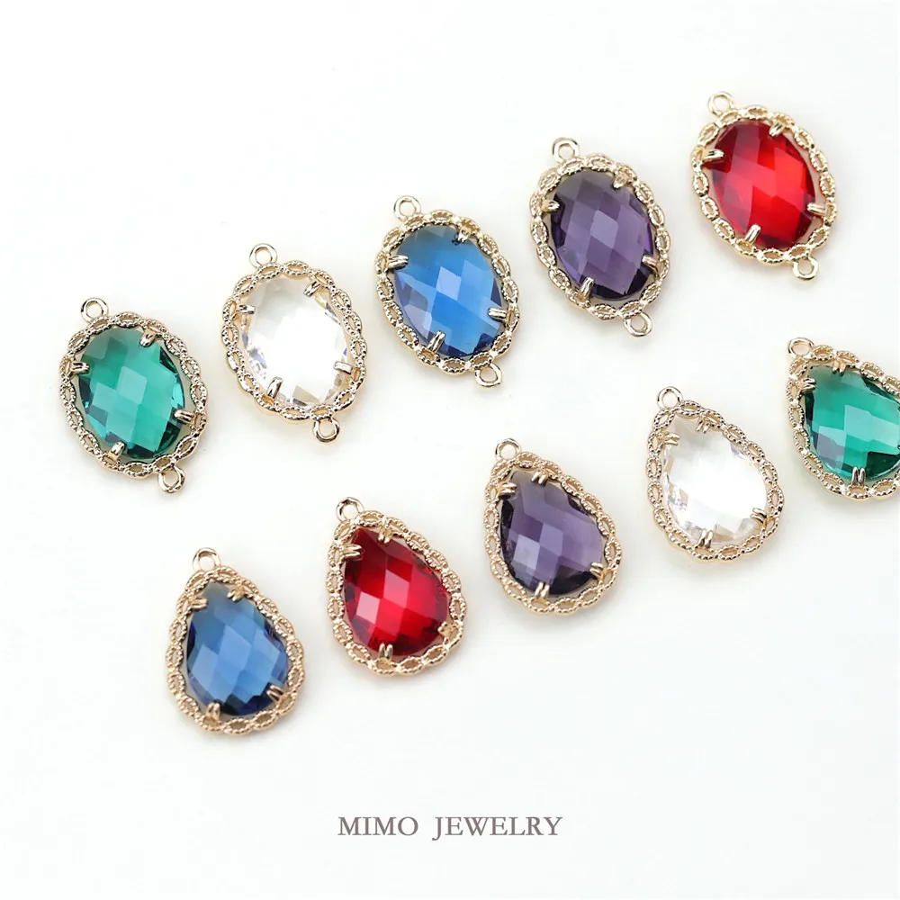 

MIMO JEWELRY Copper plated real gold large grain rare earth glass hollow lace edge oval water drop retro DIY Pendant
