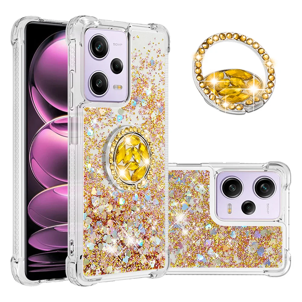 Блестящий чехол Quicksand для Redmi Note 12 Pro 12S 12C 10C A1 Plus Mi Xiaomi с ультра-кольцом на палец и