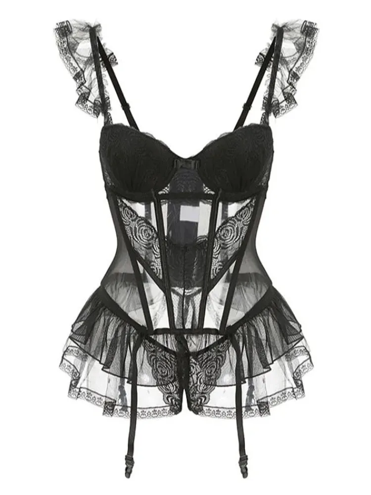 Женское кружевное Сетчатое привлекательное Черное мини-платье womtecha летнее