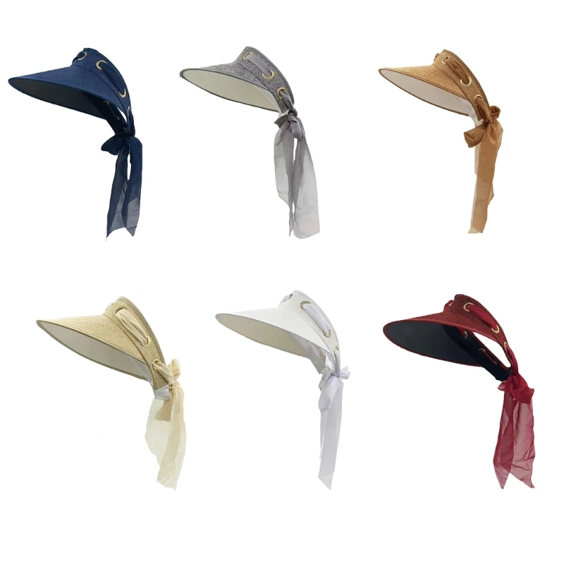 

N58F BowTie Visor Lace-Up adjustable Summer Visor Hat Golf Cap Uv Protection Visor Hat Wide Brim Women Visor