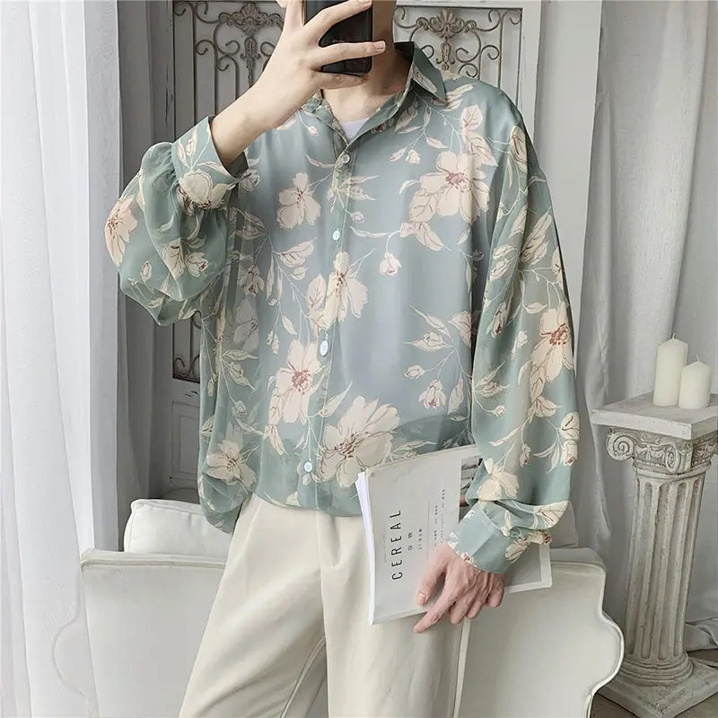 

2022 Men's Hawaiian Shirt Long Sleeve Sunscreen Clothes Floral Printing Shirt Loose Camisa Masculina Fashion Shirts M-XL