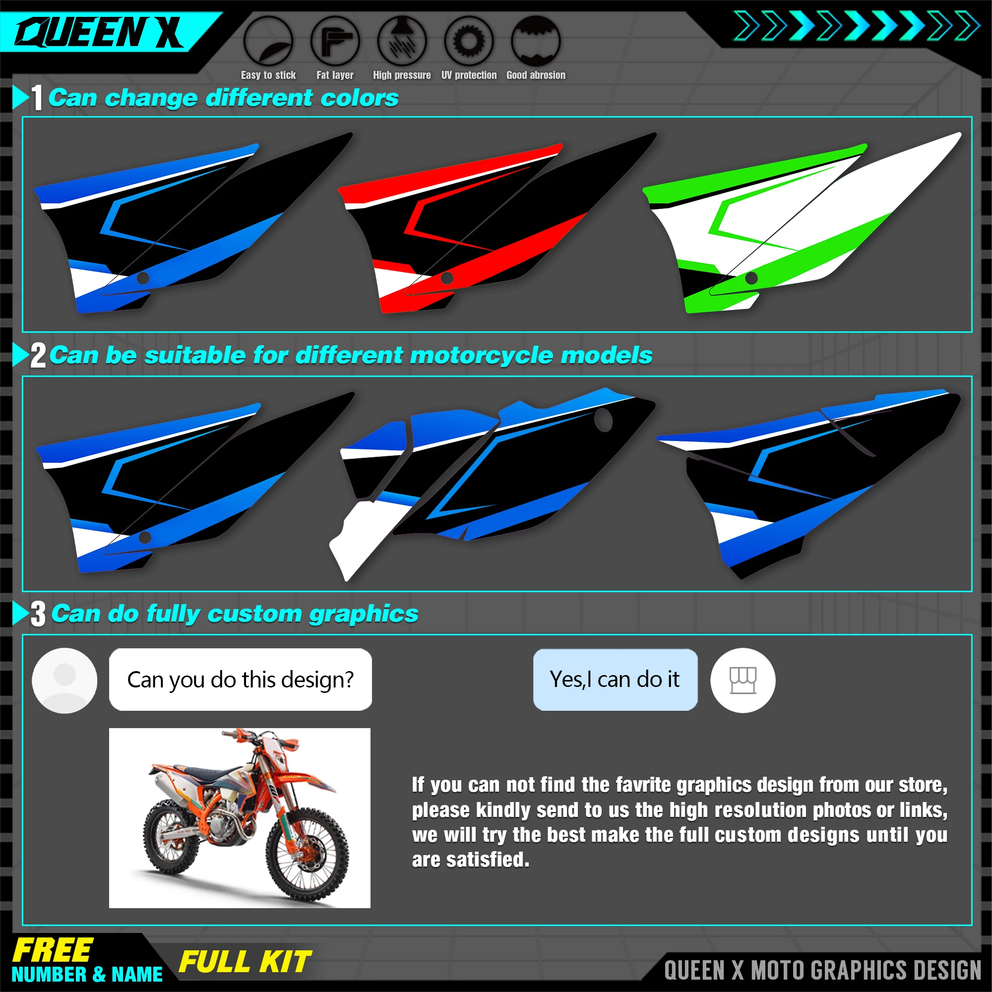 QUEEN X MOTOR Custom Team графические наклейки Набор наклеек для KTM 2019 2020 SX SXF 2021 EXC Φ 036 |