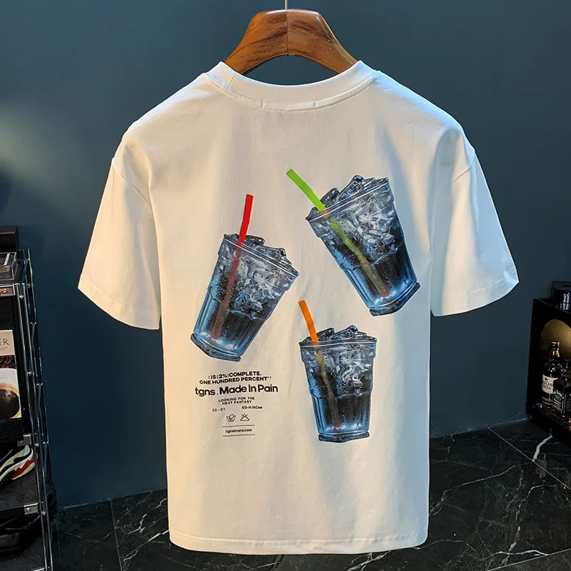 Летняя тонкая короткая потертая футболка мужской модный Свободный Повседневный