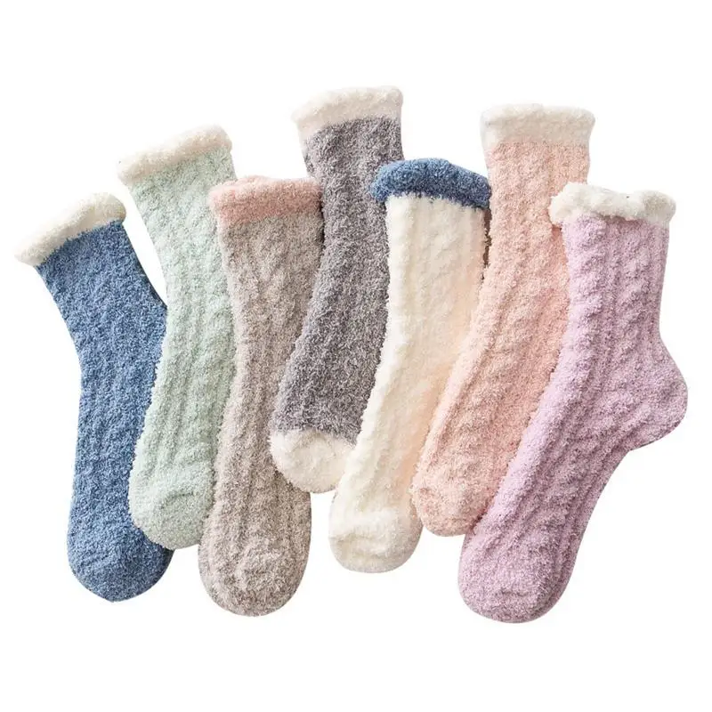 

1Pair Comfortable Fluffy Fuzzy Socks Winter Warm Plush Socks Cold Resistance Velvet Thick Socks Candy Color Cotton Sleep Socks
