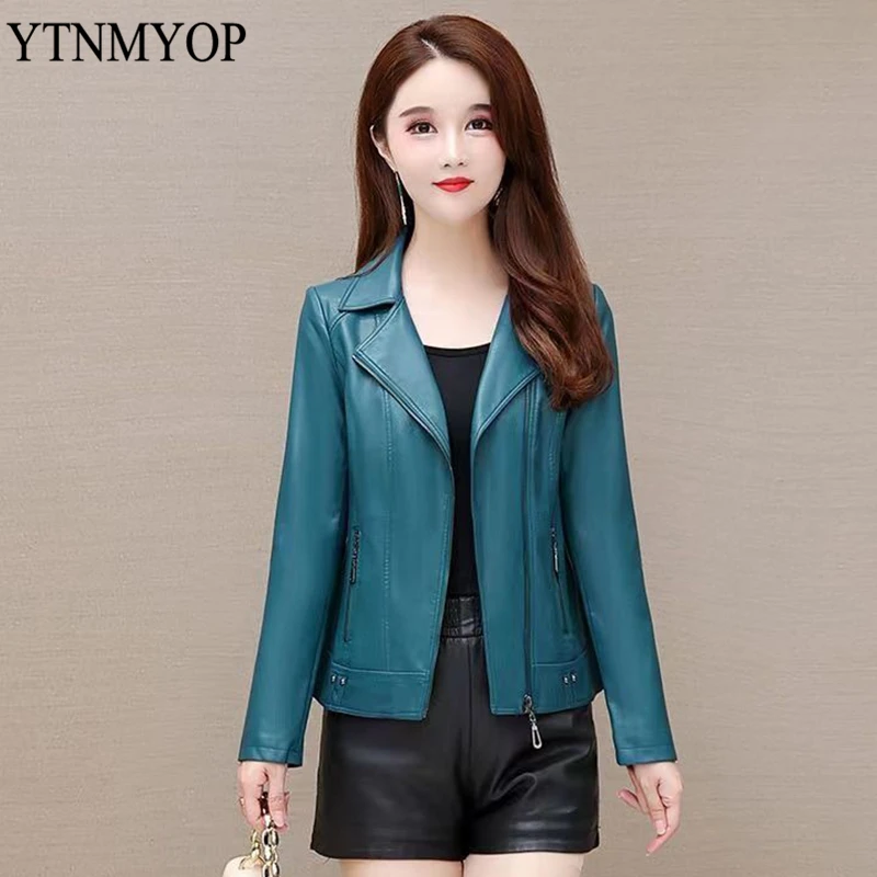 

YTNMYOP Motorcycle Jackets Woman Slim Fashion Zipper Clothing Turn-Down Collar Female Clothing Outwear Casual Suede