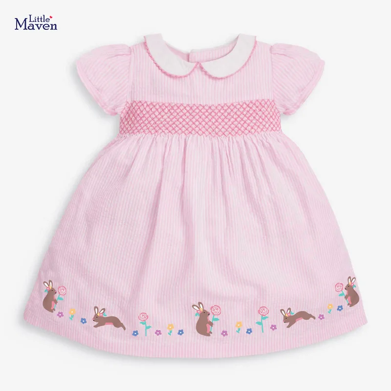 Little maven-vestido de verano para niñas pequeñas, ropa informal de algodón 2022, color rosa, para Año Nuevo, 2-7 años