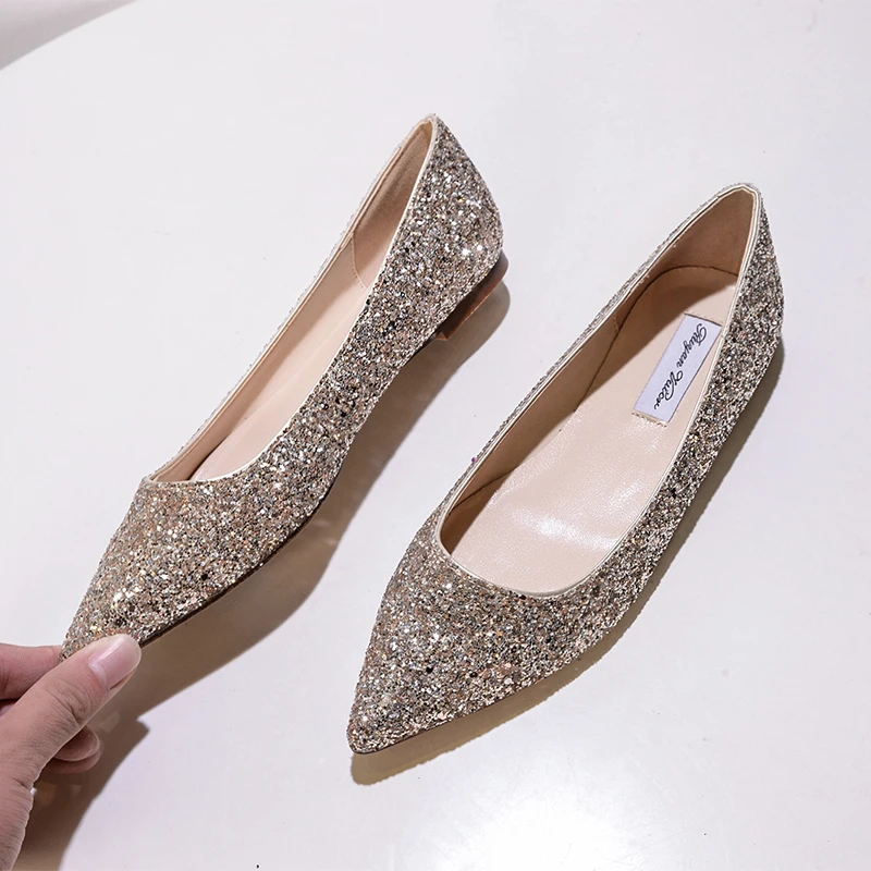 

Fashion Woman Crystal Pointed Toe Flats Glitter Shallow Slip On Comfy Loafers Bling Bling Wedding Shoes 31-46 Moccasins