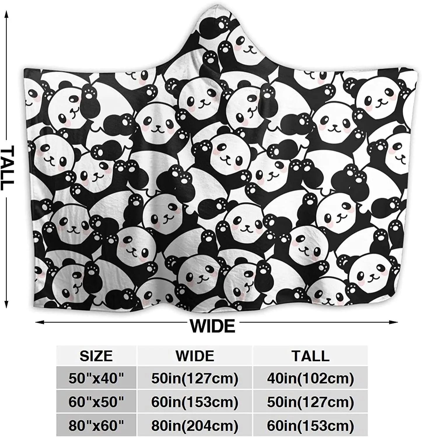 Cute Panda Hoodie Blanket Wearable Throw Blankets for Couch Blanket Hooded for Kids Teens Men Women images - 6