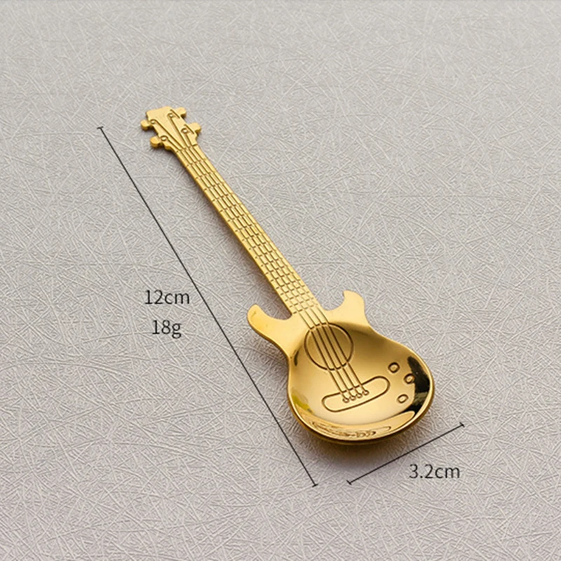 1pcs Stainless Steel Guitar Shaped Love Coffee Spoon Teaspoon Children Spoon New Beautiful 7 Colors Coffee Tea Use Kitchen Spoon images - 6