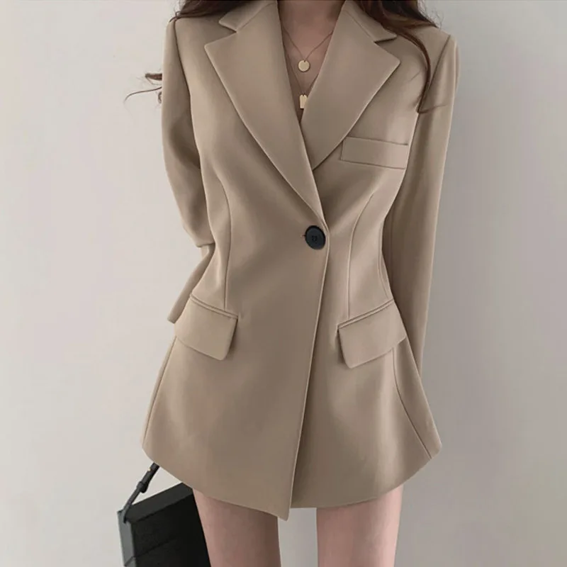 2023 New in Women's Jacket Khaki Black White Elegant Spring Summer Korean Version Long Sleeve Blazers Top Loose Casual Blazers