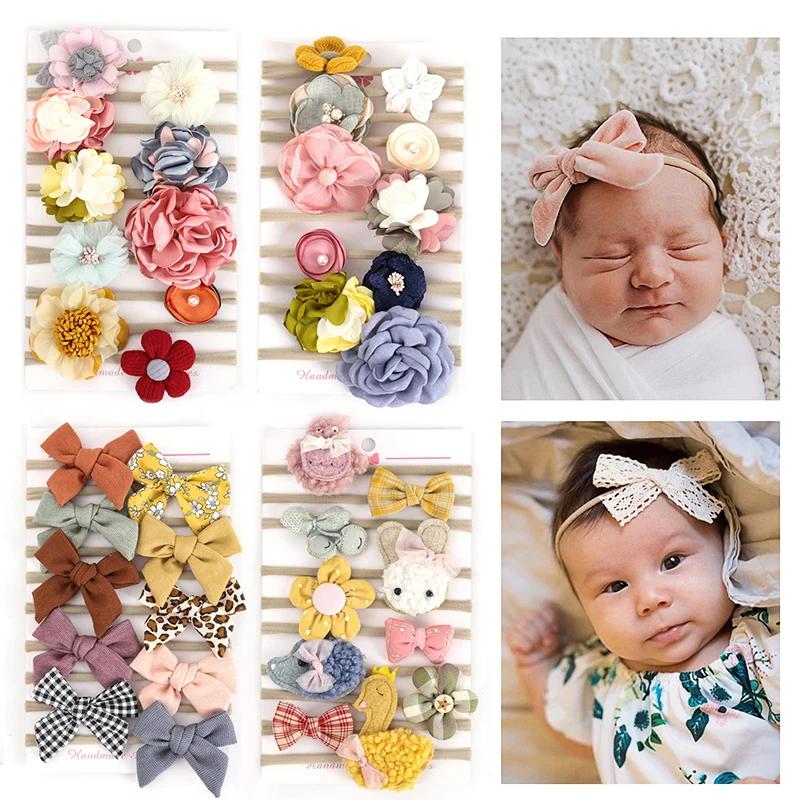 

10 Pcs/Set Cute Bows Newborn Baby Headband Princess Baby Girls Flower Elastic Baby Girl Headbands Hair Band Hair Accessories