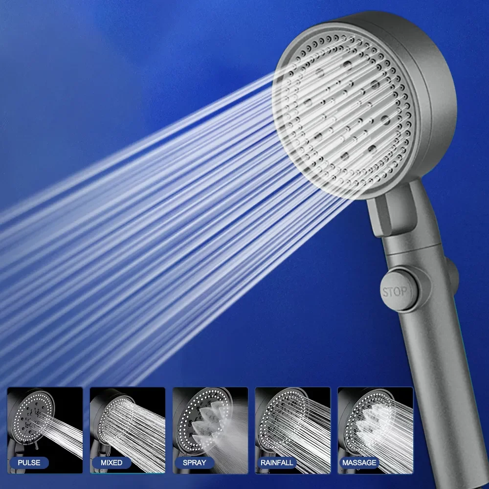

NEW2023 5-speed Adjustable High-pressure Shower Bathroom Shower One-Button Stop Water Hand-held Shower Bathroom Accessories Set