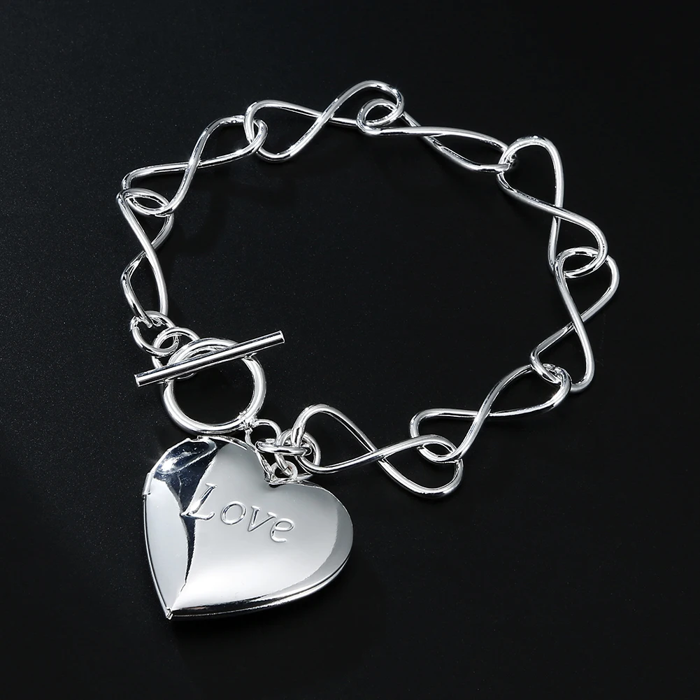 

925 Stamp Silver Color LOVE Heart Women's Bracelets Weave 8 Cross Chain Fashion Bracelet Bangles Wedding Party Jewelry Gifts