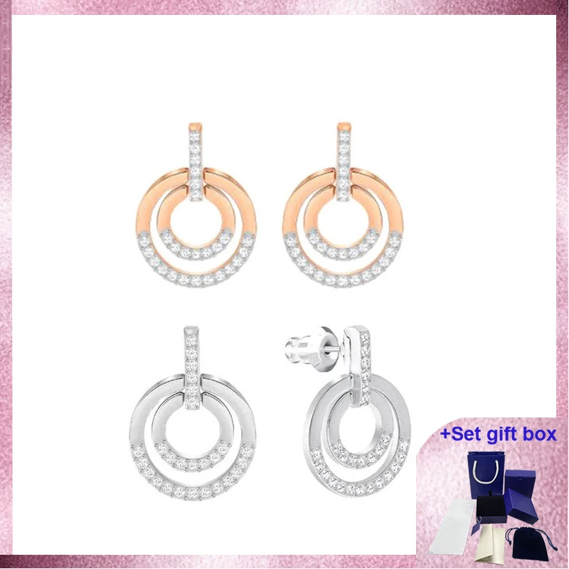 

SWA High Quality Fashion Charm Earrings Circle Pierced Earrings, White, Rose-gold tone plated Exquisite Gift Box Free Shipping