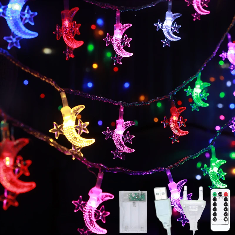 

Led Moon Star String Fairy Lights Garland Curtain Lamp Bedrooom Lighting Christmas Holiday Halloween Decor Patio Wedding Party