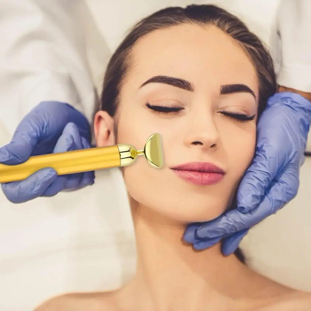 

24K Beauty Bar V-образный ролик для лица, массажная палочка, вибрирующие палочки для подтяжки лица, позолоченные Т-образные штанги с германиевым по...