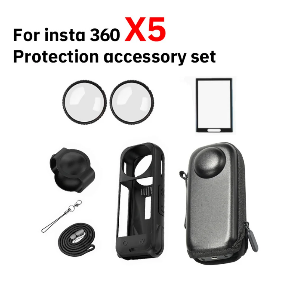 Фото Комплект защитных аксессуаров для камеры Insta360 X5: защита объектива/силиконовый чехол/защитные пленки для экрана/чехол для камеры 360 X5 №1