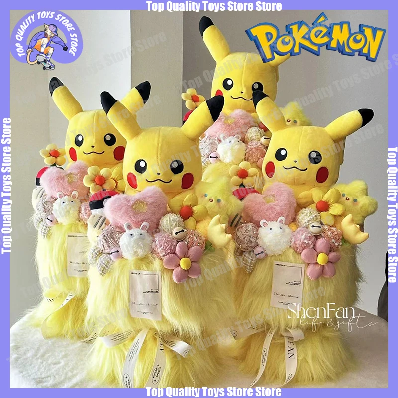 

Kawaii Pokemon Pikachu Artificial Flowers Bouquet Toys Cartoon Pocket Monster Pikachu Bouquets Graduation Valentine's Day Gifts