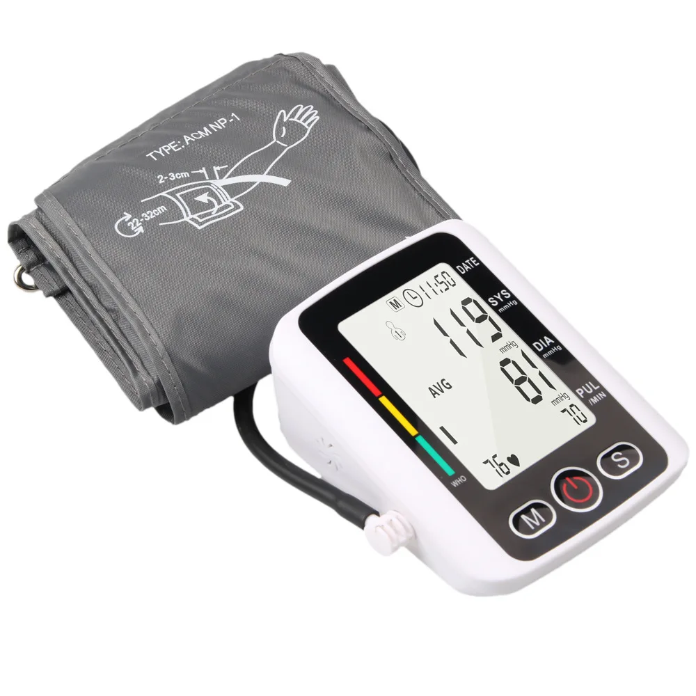 

Pulse Heartbeat Measuring Sphygmomanometer BP Cuff Automatic Tonometer LCD Digital Upper Arm Blood Pressure Monitor PR Machine