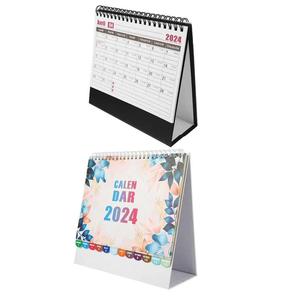 

2Pcs Spiral Binding Calendar Full Year Calendar Desk Calendar English Calendar for Recording Events