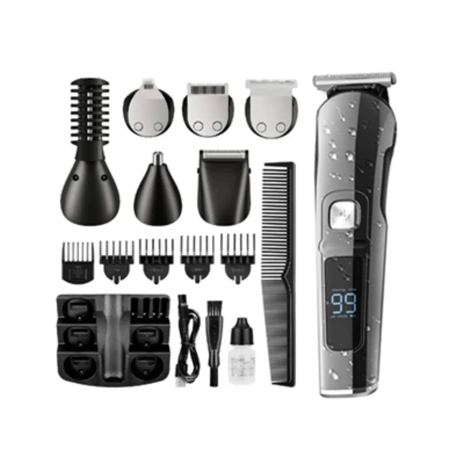 

Hair Clipper for Men, 16 in 1 Waterproof Hair Beard Trimmer USB Rechargeable Cordless Haircut Storage Stand for Face Nose Ear H