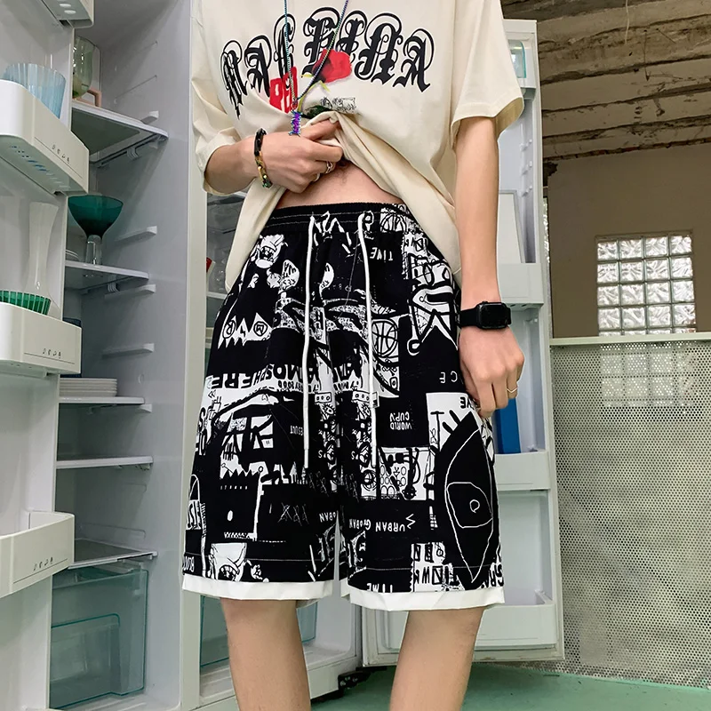 

Summer Anime Cartoon Doodle Mens Casual Shorts Plaid Beach Short Unisex Fashion Short Male Sport Shorts Brand Clothing 2022 New