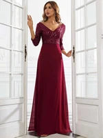 elegant evening dresses long v neck a line floor length gown 2022 ever pretty of contrast sequin chiffon simple prom women dress
