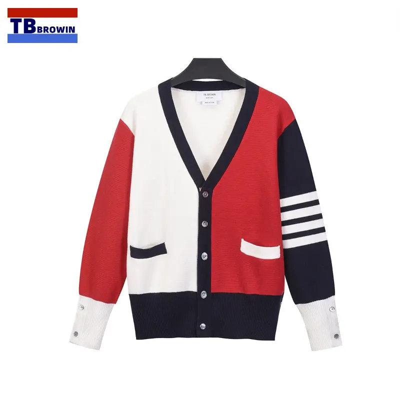 TB BROWIN Thom Men's Oversize Sweater Korea Fashion Brand  Wool Stripe Pullover Jumper Thick Warm Knitted Soft Cardigan