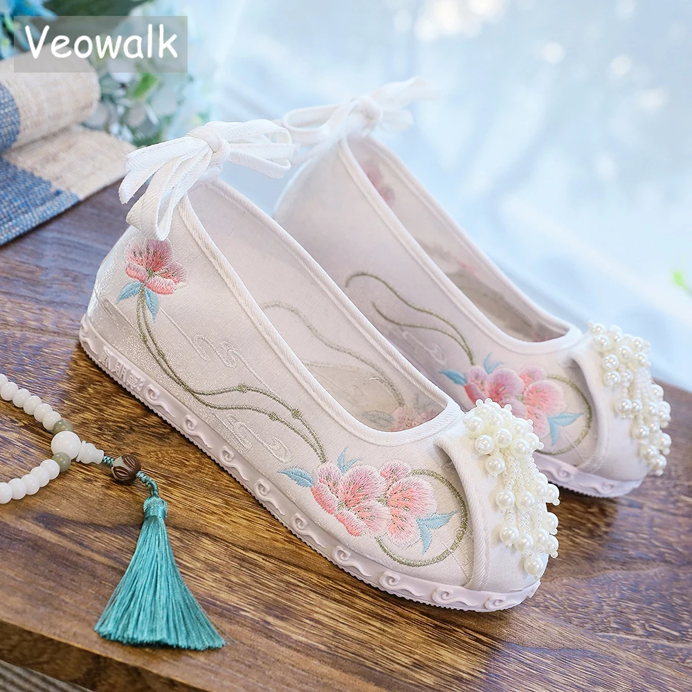 Женские кроссовки с вышивкой Veowalk осенне-зимние элегантные из хлопчатобумажной