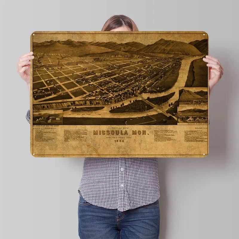Карта Missoula Монтана 1884 винтажный металлический постер Декор Ретро знак Жестяная