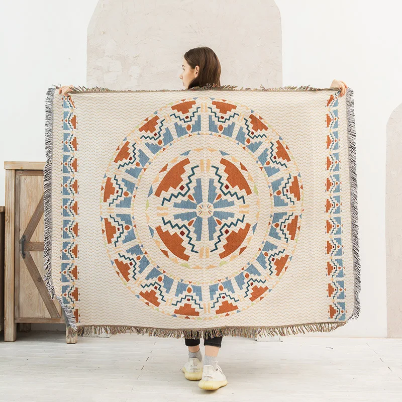 

Boho Style Thread Blanket Countryside Geometry Sofa Cobertor Hanging Tapestry Cotton Knitted Sofa Blanket for Beds Drop ship