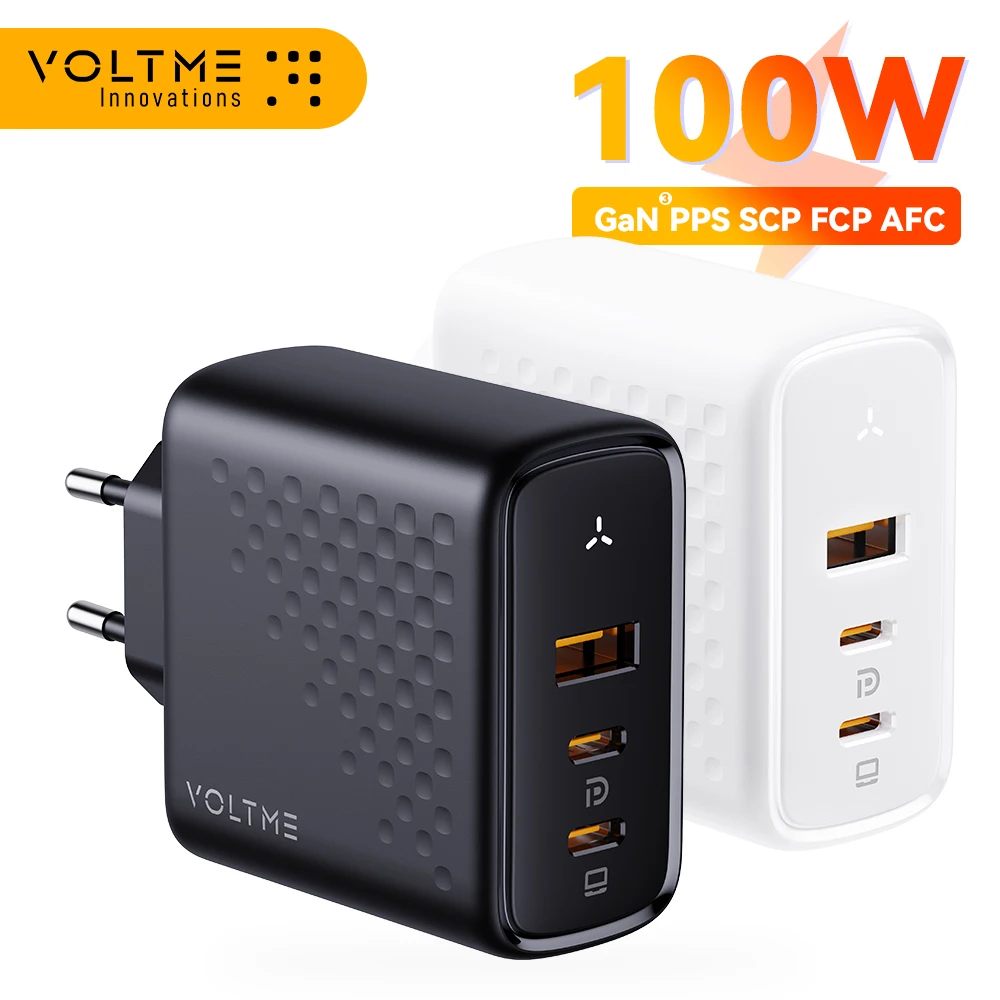 

VOLTME 100W GaN Ⅲ Type C 2USB C Charger PD Fast Charger QC 4.0 3.0 Charging For carregador iphone 13 12 Pro Max Phone Charger