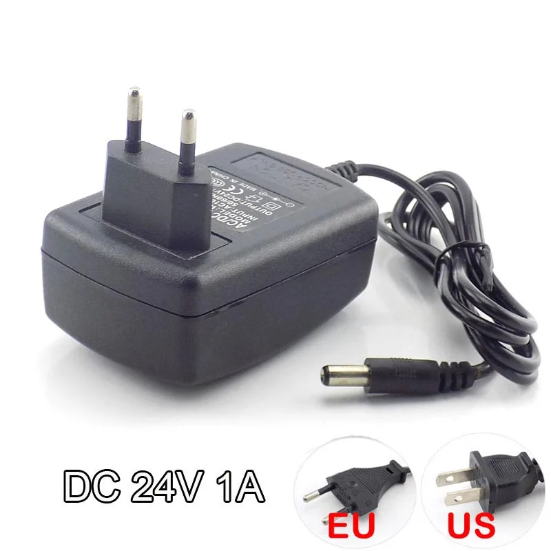

AC 100V-240V DC 24V 1A Power Adaptor Converter CCTV Camera TV Charger Switch For LED Strip Light 5.5mm*2.1mm US EU Plug L19