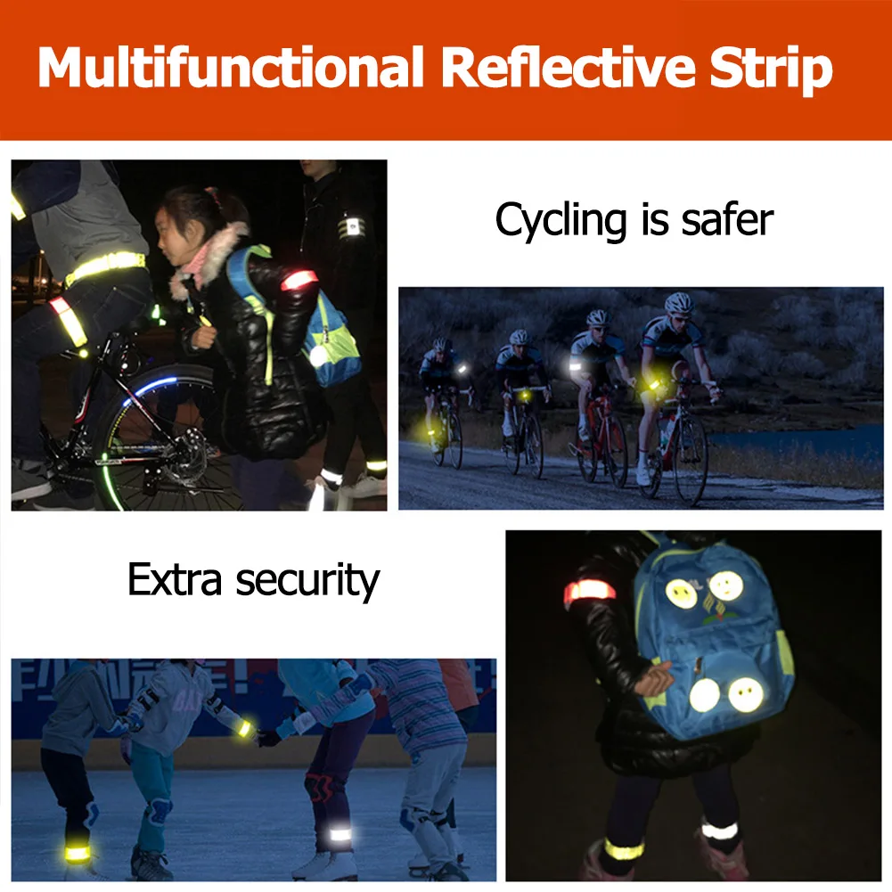 2Pcs Cycling Reflective Strips Tape Warning Wristband Outdoor Running Fishing Safe Bicycle Bind Pants Leg Strap Fluorescent Band |