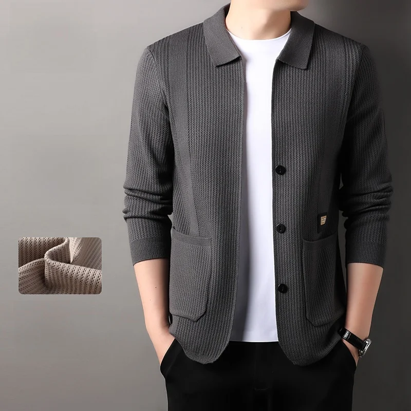 Pierre Cardin 2024 Spring and Autumn New Cardigan sweater Men's Lapel Knit Fashion Casual Jacket Men