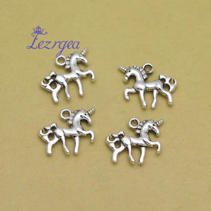 

30 шт./лот-15x10 мм посеребренные подвески в античном стиле с изображением единорога лошади сказочные Подвески DIY принадлежности для изготовле...