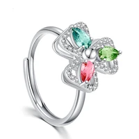 rotating womens new s925 sterling silver ring fashion natural tourmaline flower set gem adjustable ring jewelry couple rings