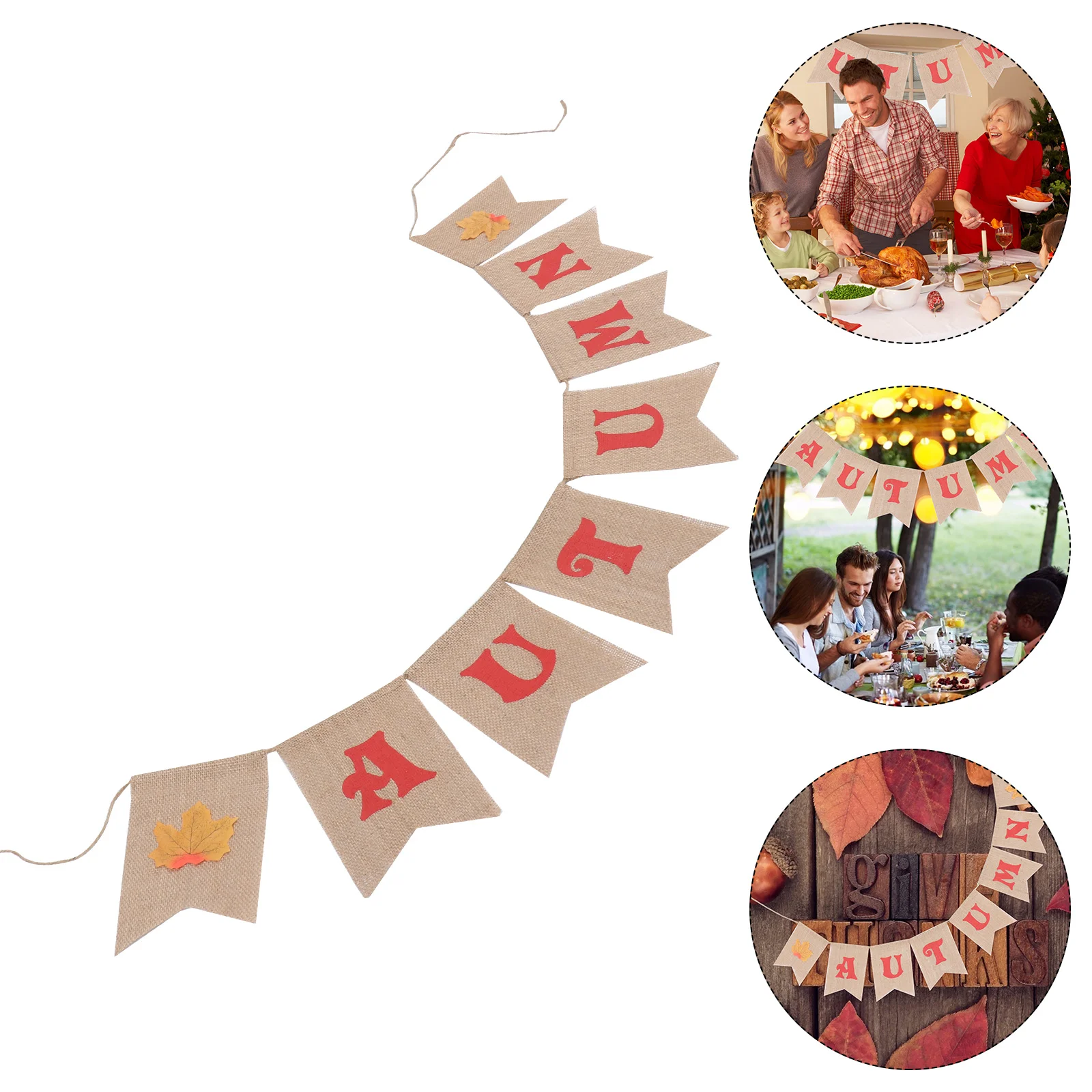 

Banner Burlap Thanksgiving Fall Maple Harvest Home Decor Autumn Garland Decoration Happy Flag Pennant
