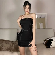 denim black evening dress with belt sexy strapless mini short ins hot girl club bar prom party dress streetwear robe de mari%c3%a9e