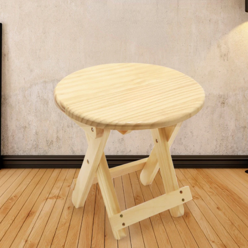 

Solid Wood Circular Folding Stool Living Room Household Shoe Changing Tiptoe Stool Outdoor Horse Tied Large Stool Chair