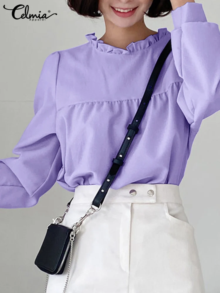 

Блузка женская с длинным рукавом, со складками и круглым вырезом