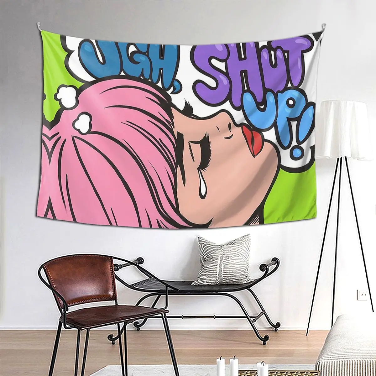 

Ugh, Shut Up! Crying Comic Girl Tapestry Art Wall Hanging Aesthetic Home Decoration Tapestries for Living Room Bedroom Dorm Room