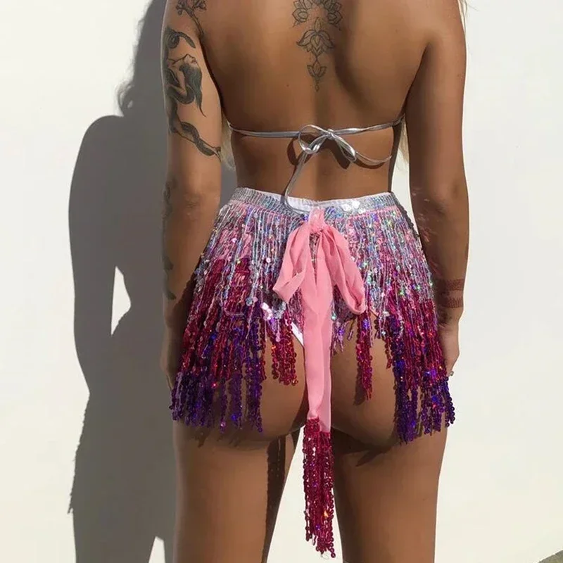 Женская шифоновая юбка для танца живота привлекательная блестящая с бахромой и