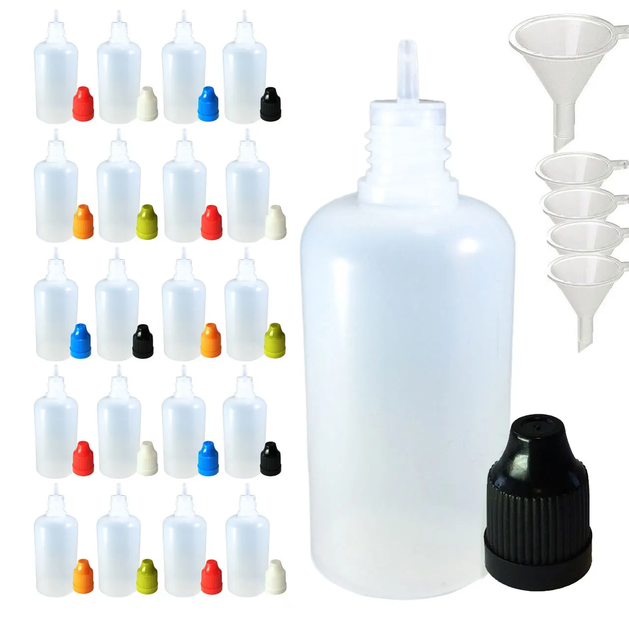 

100Pcs 50ml LDPE Empty Plastic Dropper Bottles E Liquid Squeezable Juice Container with Childproof Cap Long Thin Tip Free Funnel
